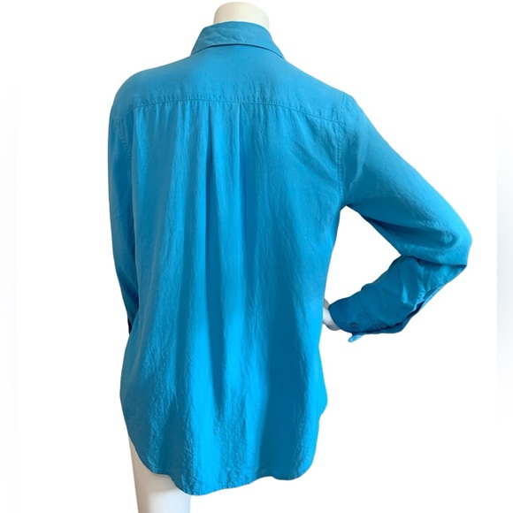 NEXX New York Long Sleeve Button Front Teal Silk tailored Blouse, size M EUC - Picture 3 of 11